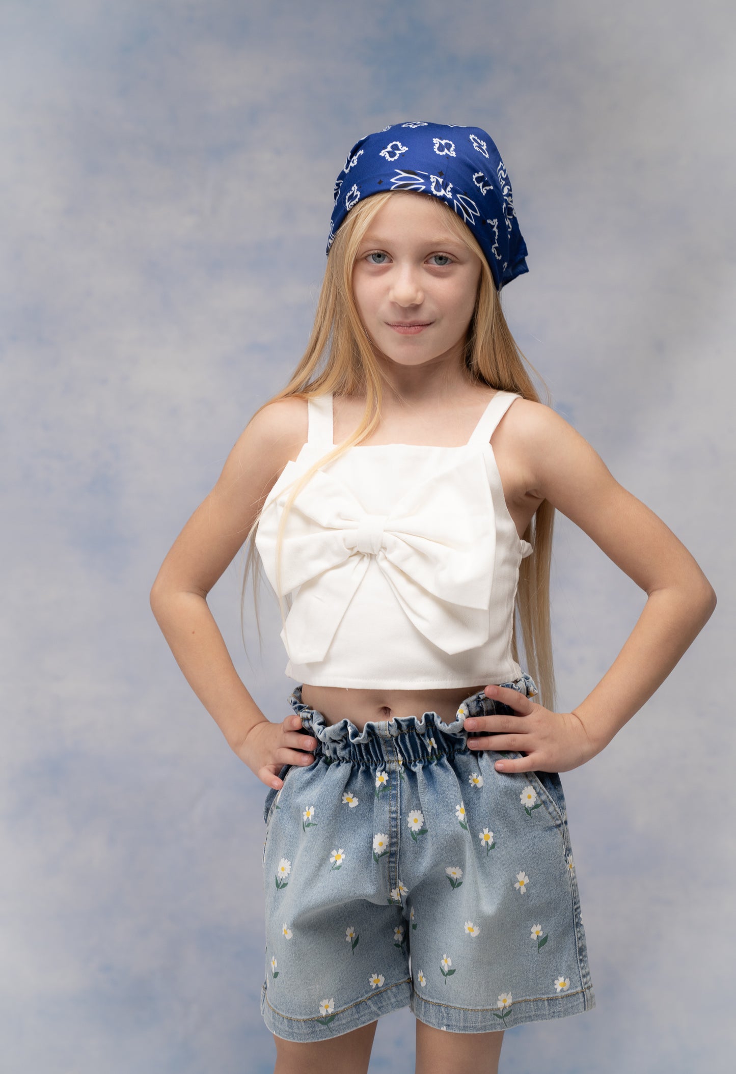 Set Pantaloncini Jeans E Top Bianco