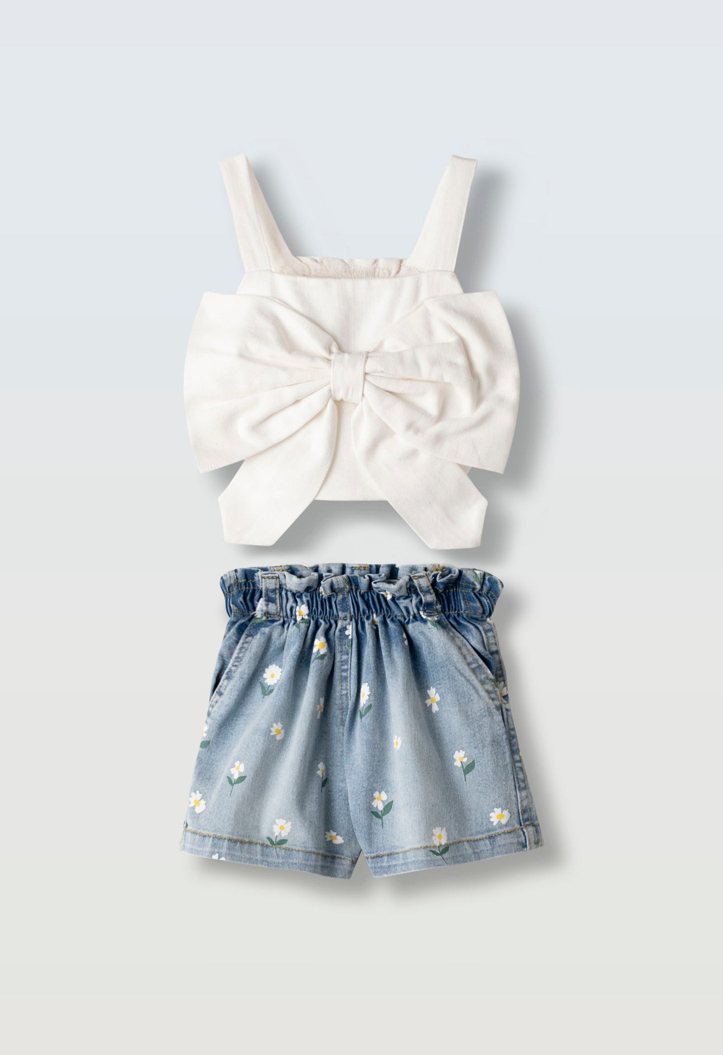Set Pantaloncini Jeans E Top Bianco