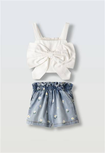 SET PANTALONCINI JEANS E TOP BIANCO